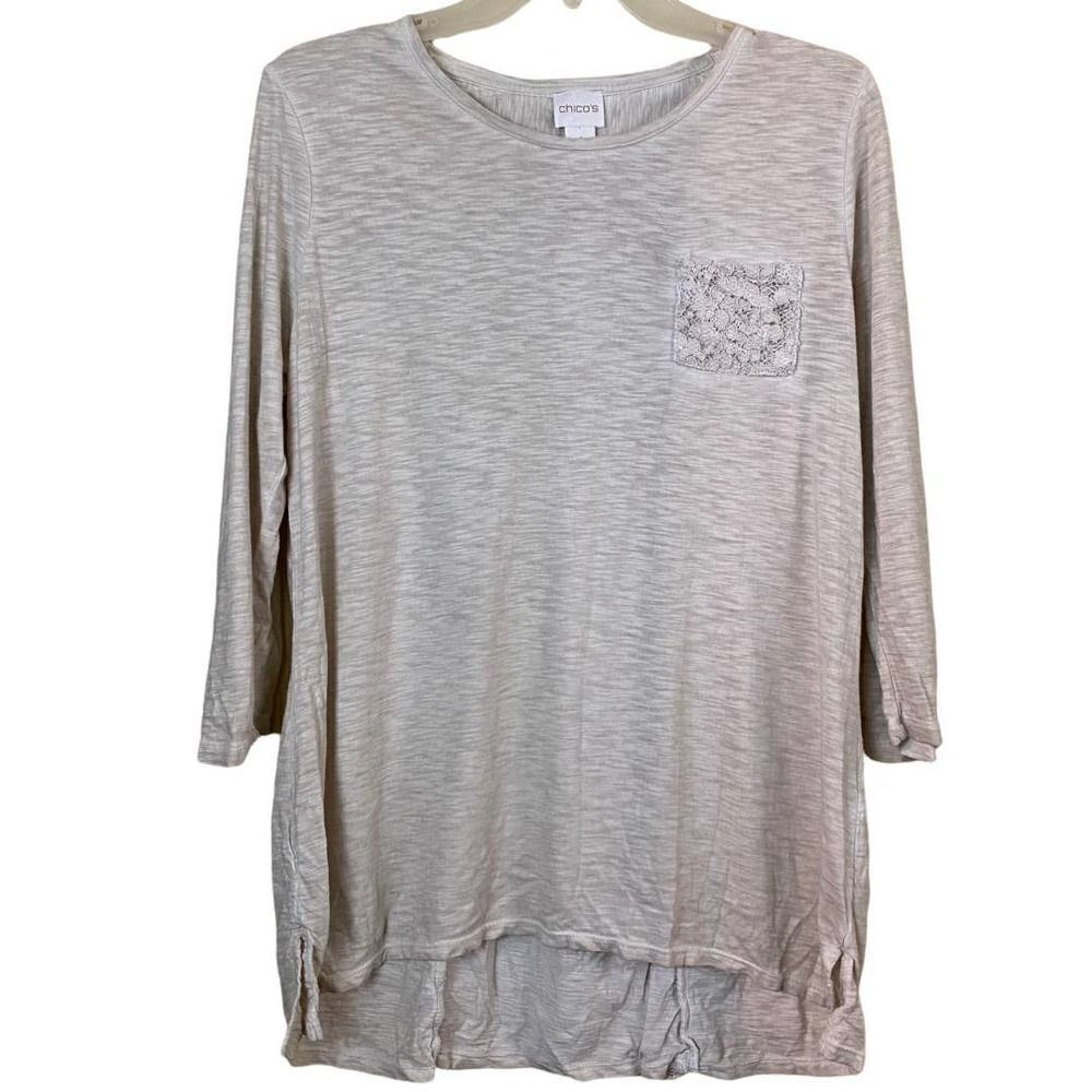 Chico’s Lace Accent Beige Tunic Top Size 1 M/8